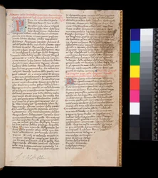 Ms 148. Gregory the Great, Dialogi in Italian transl. by Domenico Cavalca, f.1r Decorated letters [P] and [D] in red with pen-work decoration in blue