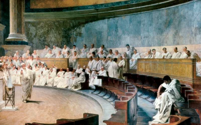 Cicero Unmasks Catiline on November 8, 63 BC, Scene in the Senate of Rome, Fresco by Cesare Maccari