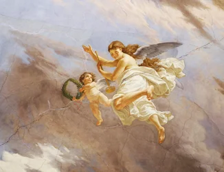 (Detail) from Allegory of Italy, fresco by Cesare Mariani, ceiling, Hall of Majority, Palazzo delle Finanze, Rome