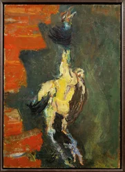Chicken, hanging in front of a brick-wall, c.1924