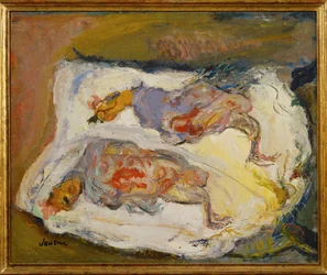 Two chickens on a white cloth, c.1924-25