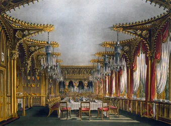 Gothic dining room, Engraving from The History of the Royal Residences