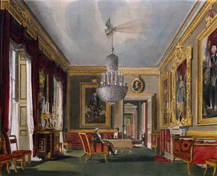 West anteroom, Engraving by Richard Reeve, Based on design by Charles Wild, From The History of the Royal Residences