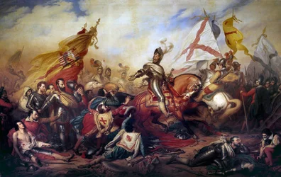 Wars of Religion (1562-1598): “King Henry IV of France (1553-1610) at the Battle of Ivry on 14/03/1590”. The royal army won against the army of the Catholic League. Detail of the painting by Charles de Steuben (1788-1856), 19th century. H. 4.2 x 8.1 m - Wa