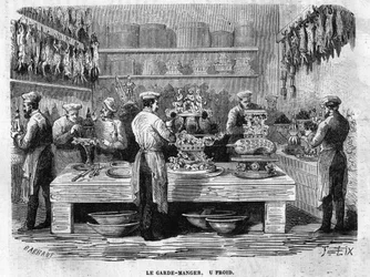 The Cold Guard of the Kitchens of the Palais des Tuileries in 1864 During a Reception Under the Second Empire. Burning Engraving