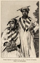 Women living in placers, mineral deposits. Engraving by Barbant to illustrate the story chez nos indiens, quatre annees de voyage dans la Guiane francaise