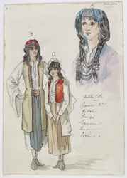 Holmès - The Black Mountain - Costume Designs by Charles Bianchini - 09. Little Girls. Mlles Charrier 2nd, Gillet, Taugh ?, Lozeran, Renoir, Evel