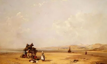 Fishermen unloading their catch on the beach in Cardigan Bay