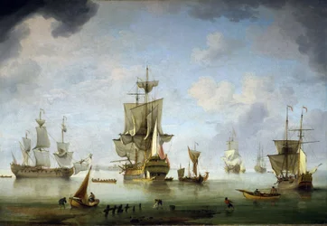 Anchorage in the Solent, a stretch of sea between the Isle of Wight and England