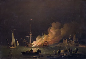 Ship on Fire at Night