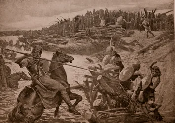 Caesar crosses the Thames (illustration)