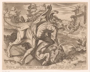 Hercules Subdues the Bull of Crete (Works of Hercules after Frans Floris)