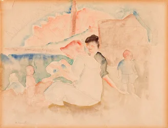 Untitled (Two Women and Three Children on the Beach)