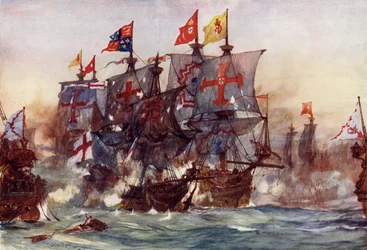 The Last Fight of the Revenge, off Flores, in the Azores, 1591