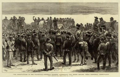The Negotiations in the Transvaal, General Joubert Addressing the Boers Before Their Dispersal Homewards