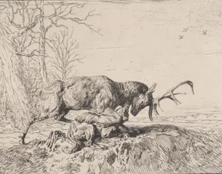Stag Fighting a Wolf, after Antoine Louis Barye, 1846