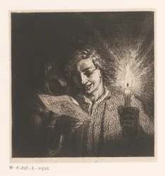 Two Figures Reading Letters by Candlelight