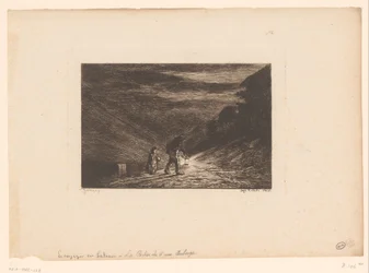 Two walkers with lantern (series title: Search for an Inn)