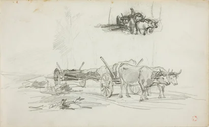 Two Sketches of Oxen Hauling a Log