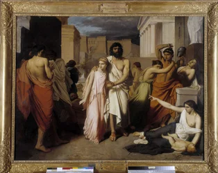 Oedipus and Antigone, also called “The Plague of Thebes”. Oedipus fleeing the curse of the inhabitants
