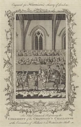 Sir John Dimmock Performing the Ceremony of the Champions Challenge at the Coronation of Richard II in Westminster Hall, 1377
