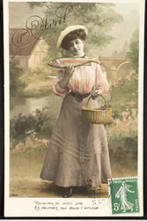 Old Postcard/April Fish/Woman of the Belle Epoque