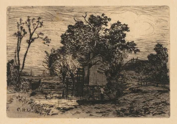 Cottage and Two Figures in a Boat