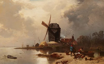 Post Mill on the Shore of a Lake