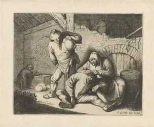 Woman Delousing a Man
