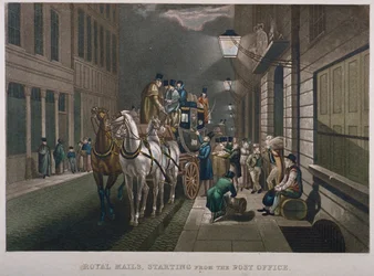 Mail coach outside the General Post Office, Lombard Street, City of London