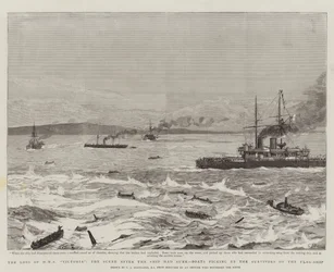The Loss of HMS Victoria, the Scene after the Ship had sunk, Boats picking up the Survivors of the Flag-Ship