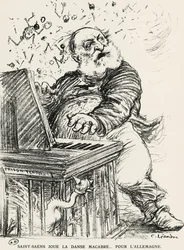 Caricature of Charles Camille Saint-Saens, French composer, pianist and organist