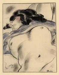 Half-naked woman asleep, exposing herself.