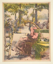 Young Girl on a Bench, Sewing