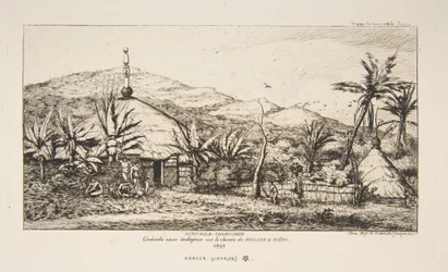New Caledonia: Large native hut on the road from Balade to Puebo, 1845, from "The Voyage to New Zealand (1842-46)"