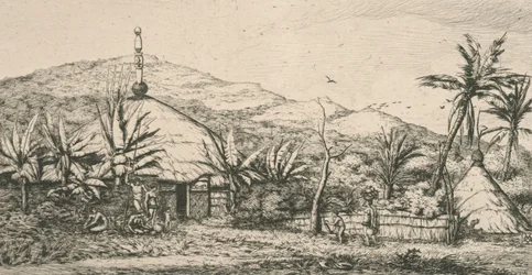 New Caledonia: large indigenous hut on the walking path to Poepo, illustration from 