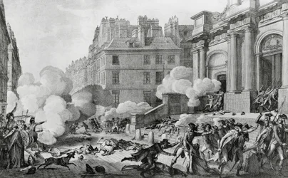 Napoleon Bonaparte quelling of Royalist revolt in front of Eglise Saint-Roch in Paris