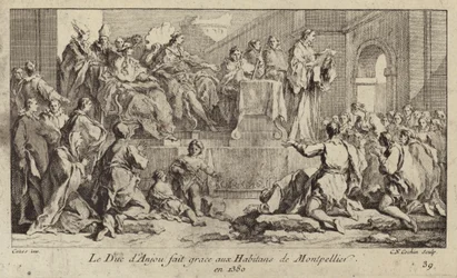 Louis I, Duke of Anjou, regent of King Charles VI of France, giving thanks to the people of Montpellier