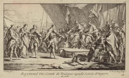 Raymond VII, Count of Toulouse, repudiating his wife, Sancha of Aragon