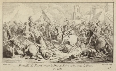 The armies of the Duke of Berry and the Count of Foix fighting at the Battle of Revel, France