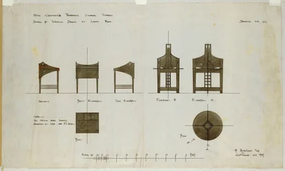 Designs for Writing Desks Shown in Front and Side Elevations, for the Ingram Street Tea Rooms