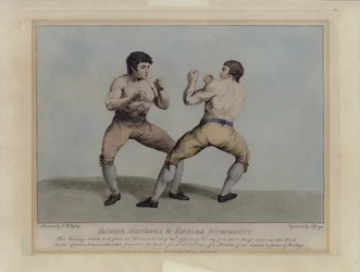 English Prizefighters Daniel Mendoza and Richard Humphreys at Their Boxing Match on 29 September 1790 (engraving)