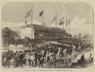 Boathouse at Putney, the Cambridge Crew going out for Practice