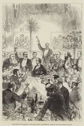 The Carlton Club Banquet at the Riding-School, Knightsbridge, drinking Lord Beaconsfield