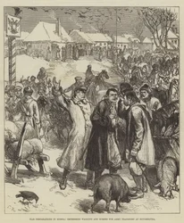 War Preparations in Russia, impressing Wagons and Horses for Army Transport at Novoselitza