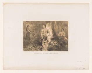 Men, Woman, and Child in Forest (title on object: Kvenen, Oldest Inhabitants of the Netherlands)