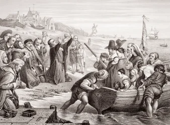 Departure of the Pilgrim Fathers from Delft Haven in July 1620 (engraving)