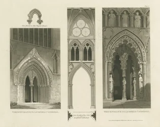 Lichfield Cathedral - West Entrance, North Entrance and Nave (engraving)