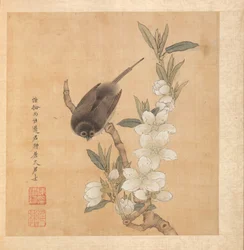 A Bird and Peach-Blossom Branch, after Ancient Masters