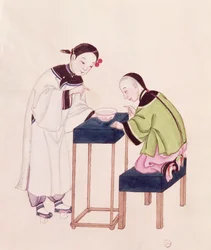 A Girl Looking for Luck into a Bowl of Water